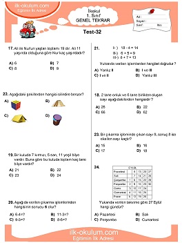 ilkokul 1. Sınıf Genel Tekrar Testleri 